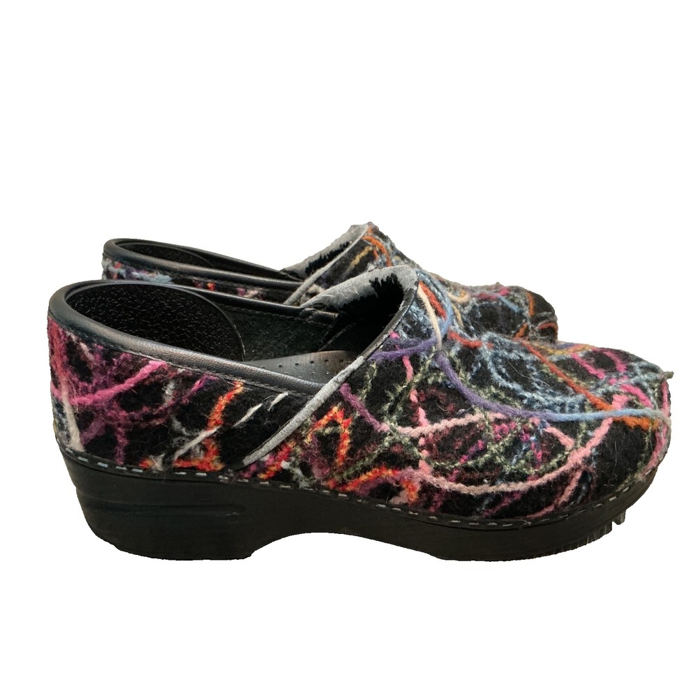 Dansko Black Confetti Scribble Wool Yarn Clogs Nursing Comfort 39/8.5 - Picture 6 of 7